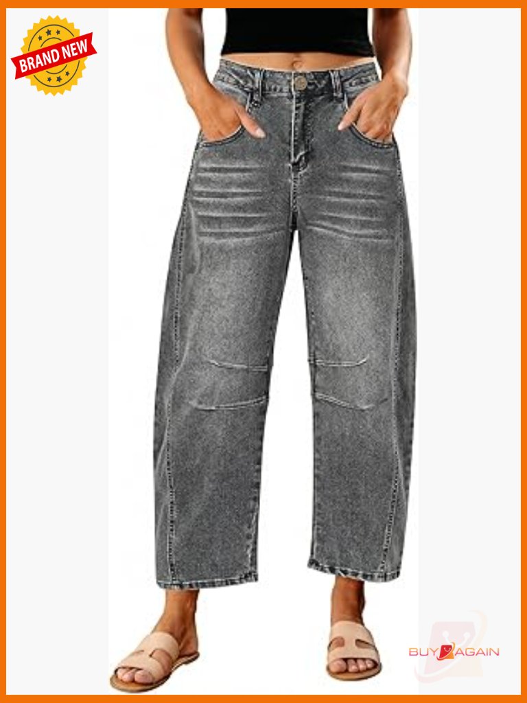 High Waisted Wide Leg Barrel Jeans Cropped Ankle Pants Women